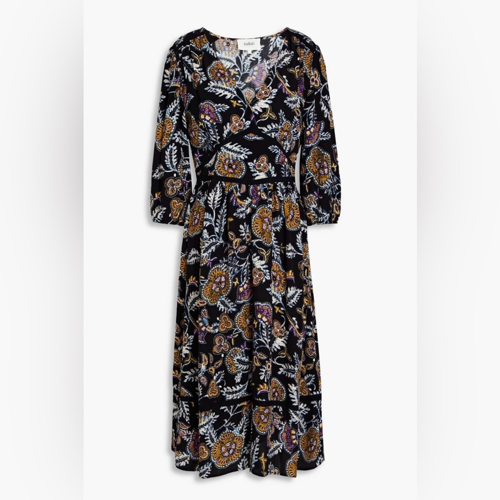 BA&SH Vienne gathered printed crepe midi dress